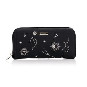 Black Wallet with Starry Design vegan leather with zipper